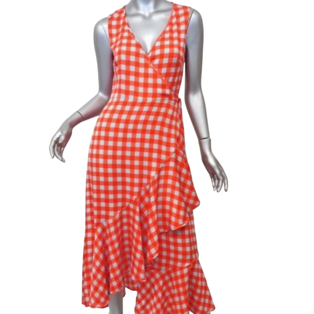 Diane von Furstenberg Sz 4 Asymmetrical Ruffle Hem Gingham Plaid Dress